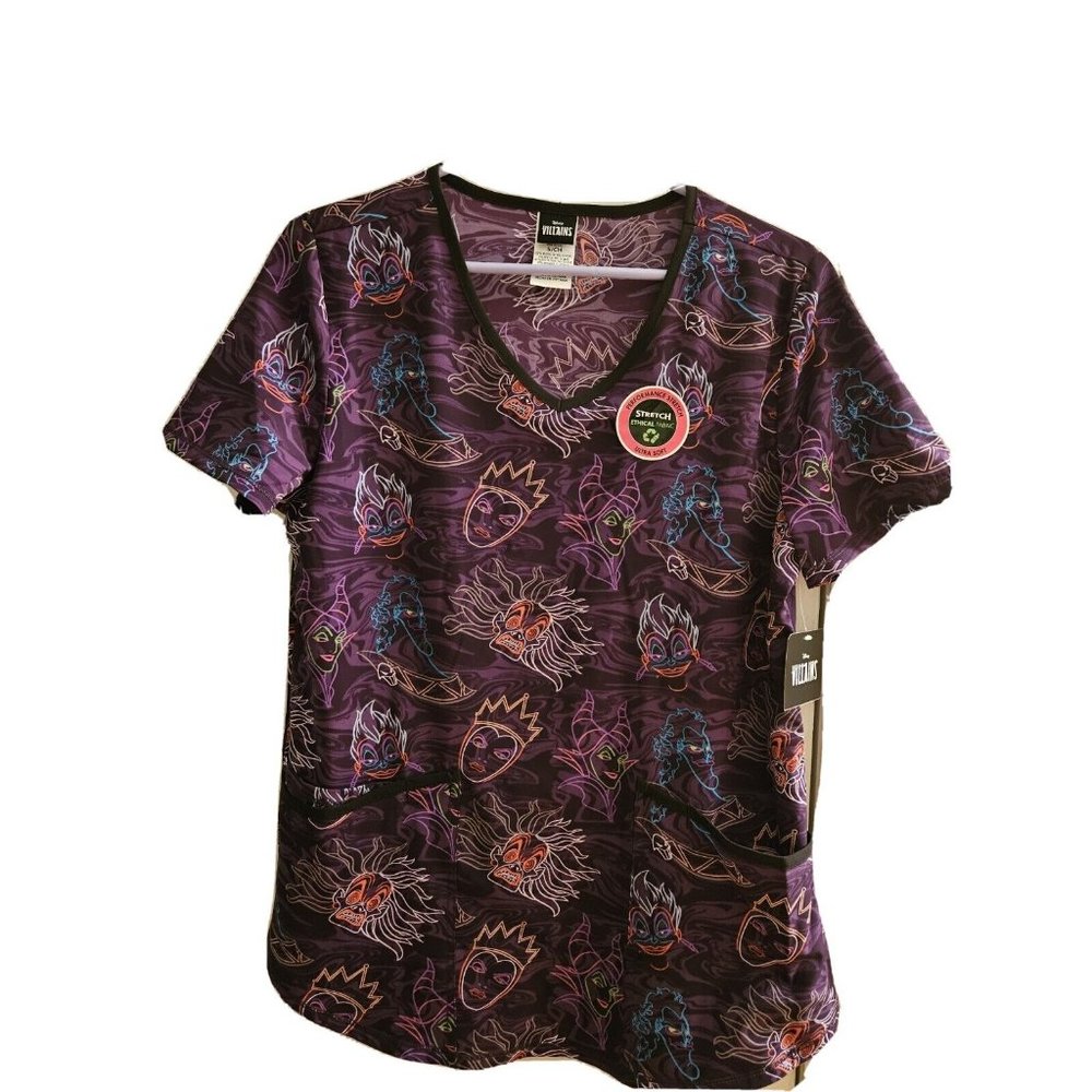 Disney Villains Scrub Top Women's Cruella Maleficent Ursula Stretch Ultra Soft S